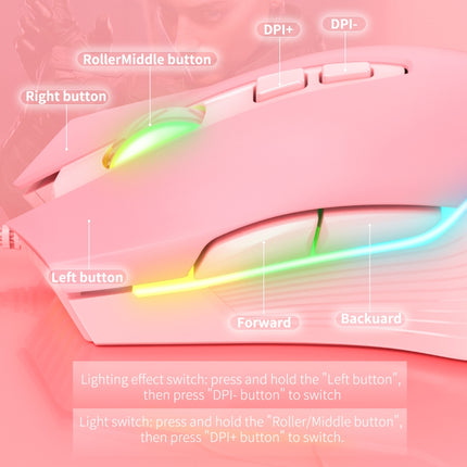 ONIKUMA CW905 RGB Lighting Wired Mouse(Pink)-garmade.com