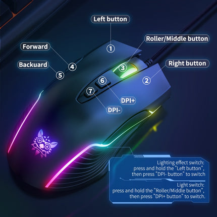ONIKUMA CW905 RGB Lighting Wired Mouse(Black)-garmade.com