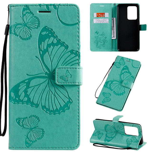 For Galaxy S20+ Pressed Printing Butterfly Pattern Horizontal Flip PU Leather Case with Holder & Card Slots & Wallet & Lanyard(Green)-garmade.com
