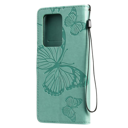 For Galaxy S20+ Pressed Printing Butterfly Pattern Horizontal Flip PU Leather Case with Holder & Card Slots & Wallet & Lanyard(Green)-garmade.com