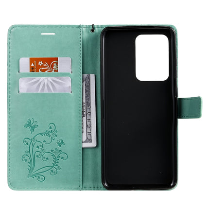 For Galaxy S20+ Pressed Printing Butterfly Pattern Horizontal Flip PU Leather Case with Holder & Card Slots & Wallet & Lanyard(Green)-garmade.com