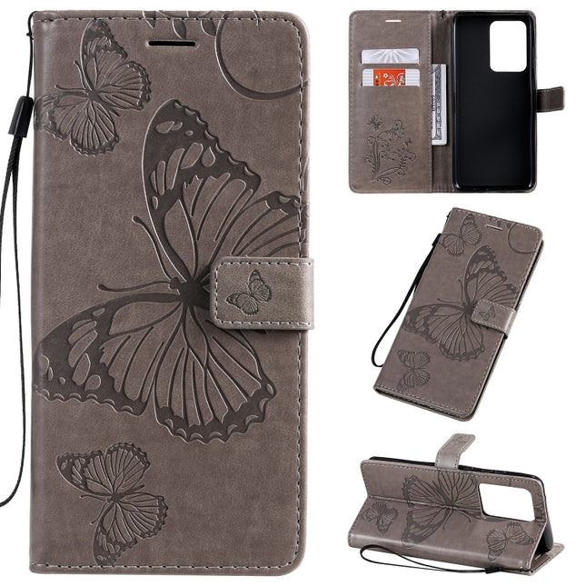 For Galaxy S20+ Pressed Printing Butterfly Pattern Horizontal Flip PU Leather Case with Holder & Card Slots & Wallet & Lanyard(Grey)-garmade.com