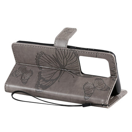 For Galaxy S20+ Pressed Printing Butterfly Pattern Horizontal Flip PU Leather Case with Holder & Card Slots & Wallet & Lanyard(Grey)-garmade.com
