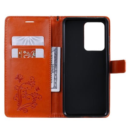 For Galaxy S20+ Pressed Printing Butterfly Pattern Horizontal Flip PU Leather Case with Holder & Card Slots & Wallet & Lanyard(Orange)-garmade.com