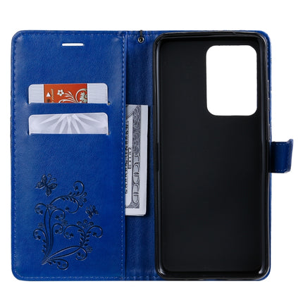 For Galaxy S20+ Pressed Printing Butterfly Pattern Horizontal Flip PU Leather Case with Holder & Card Slots & Wallet & Lanyard(Blue)-garmade.com