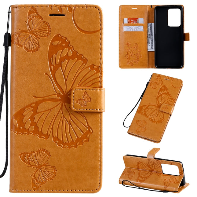 For Galaxy S20+ Pressed Printing Butterfly Pattern Horizontal Flip PU Leather Case with Holder & Card Slots & Wallet & Lanyard(Yellow)-garmade.com