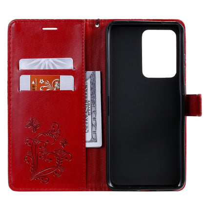 For Galaxy S20+ Pressed Printing Butterfly Pattern Horizontal Flip PU Leather Case with Holder & Card Slots & Wallet & Lanyard(Red)-garmade.com