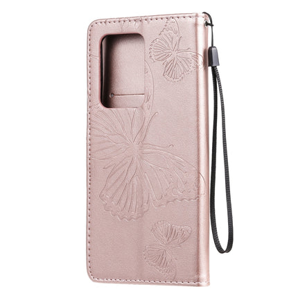 For Galaxy S20+ Pressed Printing Butterfly Pattern Horizontal Flip PU Leather Case with Holder & Card Slots & Wallet & Lanyard(Rose Gold)-garmade.com