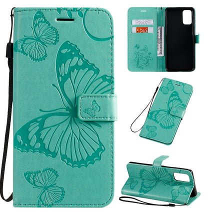 For Galaxy S20 Ultra Pressed Printing Butterfly Pattern Horizontal Flip PU Leather Case with Holder & Card Slots & Wallet & Lanyard(Green)-garmade.com