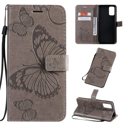 For Galaxy S20 Ultra Pressed Printing Butterfly Pattern Horizontal Flip PU Leather Case with Holder & Card Slots & Wallet & Lanyard(Grey)-garmade.com