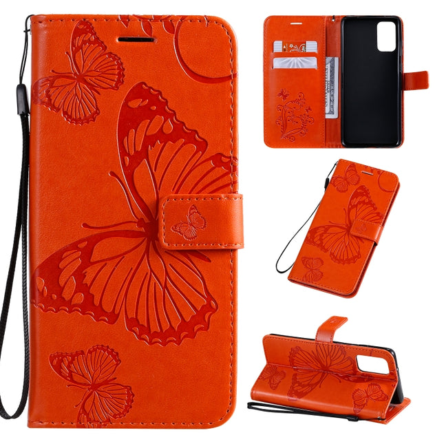 For Galaxy S20 Ultra Pressed Printing Butterfly Pattern Horizontal Flip PU Leather Case with Holder & Card Slots & Wallet & Lanyard(Orange)-garmade.com