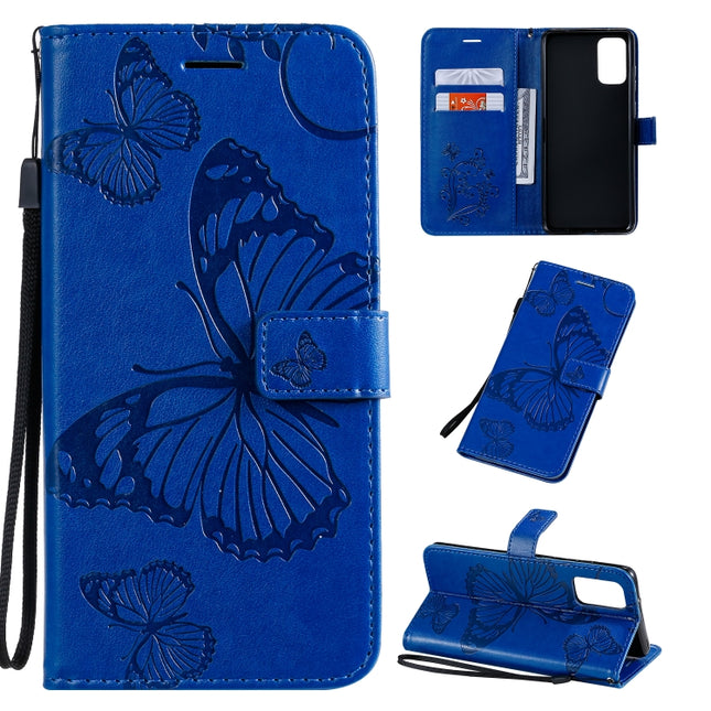 For Galaxy S20 Ultra Pressed Printing Butterfly Pattern Horizontal Flip PU Leather Case with Holder & Card Slots & Wallet & Lanyard(Blue)-garmade.com