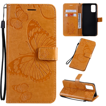 For Galaxy S20 Ultra Pressed Printing Butterfly Pattern Horizontal Flip PU Leather Case with Holder & Card Slots & Wallet & Lanyard(Yellow)-garmade.com