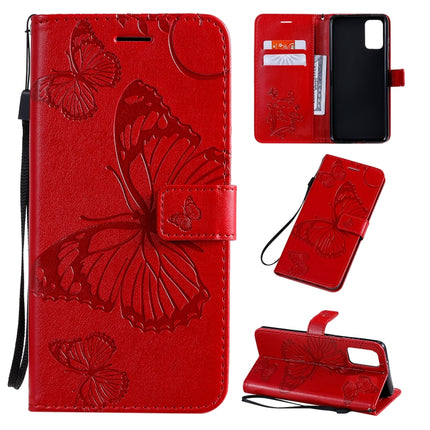 For Galaxy S20 Ultra Pressed Printing Butterfly Pattern Horizontal Flip PU Leather Case with Holder & Card Slots & Wallet & Lanyard(Red)-garmade.com