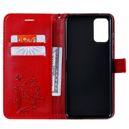 For Galaxy S20 Ultra Pressed Printing Butterfly Pattern Horizontal Flip PU Leather Case with Holder & Card Slots & Wallet & Lanyard(Red)-garmade.com