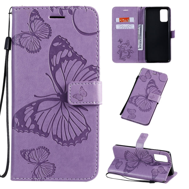 For Galaxy S20 Ultra Pressed Printing Butterfly Pattern Horizontal Flip PU Leather Case with Holder & Card Slots & Wallet & Lanyard(Purple)-garmade.com