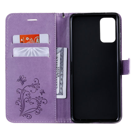 For Galaxy S20 Ultra Pressed Printing Butterfly Pattern Horizontal Flip PU Leather Case with Holder & Card Slots & Wallet & Lanyard(Purple)-garmade.com