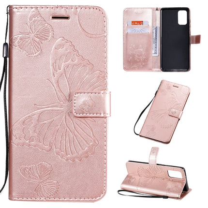 For Galaxy S20 Ultra Pressed Printing Butterfly Pattern Horizontal Flip PU Leather Case with Holder & Card Slots & Wallet & Lanyard(Rose Gold)-garmade.com