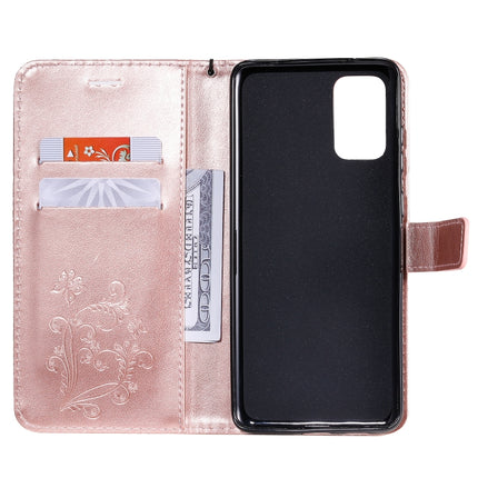 For Galaxy S20 Ultra Pressed Printing Butterfly Pattern Horizontal Flip PU Leather Case with Holder & Card Slots & Wallet & Lanyard(Rose Gold)-garmade.com