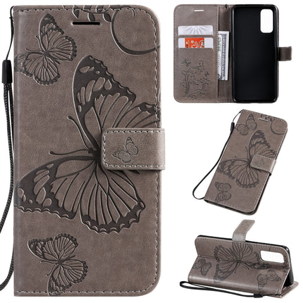 For Galaxy S20 Pressed Printing Butterfly Pattern Horizontal Flip PU Leather Case with Holder & Card Slots & Wallet & Lanyard(Grey)-garmade.com
