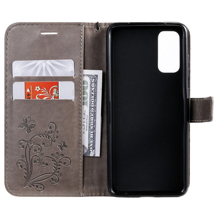 For Galaxy S20 Pressed Printing Butterfly Pattern Horizontal Flip PU Leather Case with Holder & Card Slots & Wallet & Lanyard(Grey)-garmade.com