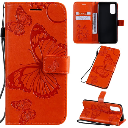 For Galaxy S20 Pressed Printing Butterfly Pattern Horizontal Flip PU Leather Case with Holder & Card Slots & Wallet & Lanyard(Orange)-garmade.com