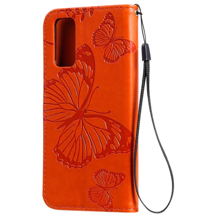 For Galaxy S20 Pressed Printing Butterfly Pattern Horizontal Flip PU Leather Case with Holder & Card Slots & Wallet & Lanyard(Orange)-garmade.com