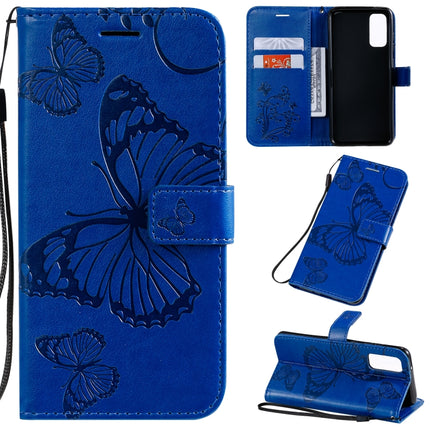 For Galaxy S20 Pressed Printing Butterfly Pattern Horizontal Flip PU Leather Case with Holder & Card Slots & Wallet & Lanyard(Blue)-garmade.com