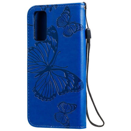 For Galaxy S20 Pressed Printing Butterfly Pattern Horizontal Flip PU Leather Case with Holder & Card Slots & Wallet & Lanyard(Blue)-garmade.com