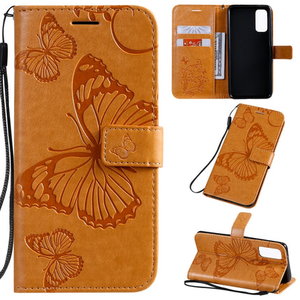 For Galaxy S20 Pressed Printing Butterfly Pattern Horizontal Flip PU Leather Case with Holder & Card Slots & Wallet & Lanyard(Yellow)-garmade.com