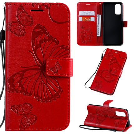 For Galaxy S20 Pressed Printing Butterfly Pattern Horizontal Flip PU Leather Case with Holder & Card Slots & Wallet & Lanyard(Red)-garmade.com