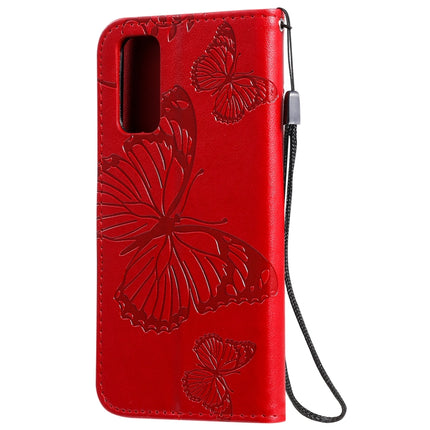 For Galaxy S20 Pressed Printing Butterfly Pattern Horizontal Flip PU Leather Case with Holder & Card Slots & Wallet & Lanyard(Red)-garmade.com