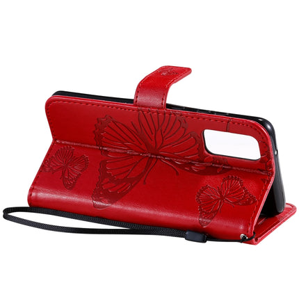 For Galaxy S20 Pressed Printing Butterfly Pattern Horizontal Flip PU Leather Case with Holder & Card Slots & Wallet & Lanyard(Red)-garmade.com