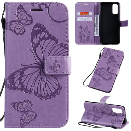 For Galaxy S20 Pressed Printing Butterfly Pattern Horizontal Flip PU Leather Case with Holder & Card Slots & Wallet & Lanyard(Purple)-garmade.com