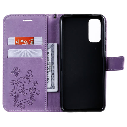 For Galaxy S20 Pressed Printing Butterfly Pattern Horizontal Flip PU Leather Case with Holder & Card Slots & Wallet & Lanyard(Purple)-garmade.com