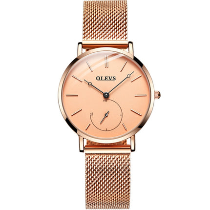 OLEVS 5190 Women Waterproof Ultra-thin Small Dial Quartz Watch(Rose Gold)-garmade.com