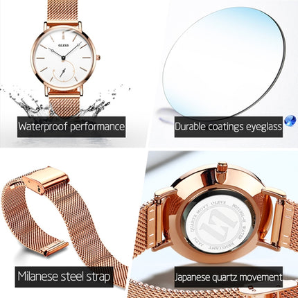 OLEVS 5190 Women Waterproof Ultra-thin Small Dial Quartz Watch(Rose Gold + White)-garmade.com