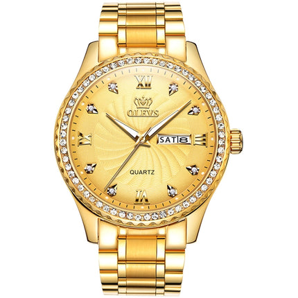 OLEVS 5565 Men Fashion Waterproof Stainless Steel Strap Diamond Quartz Watch(Gold)-garmade.com