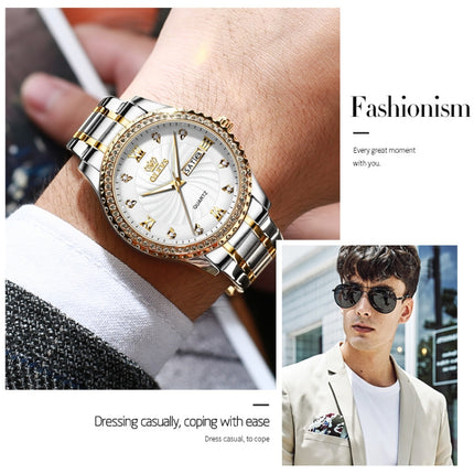 OLEVS 5565 Men Fashion Waterproof Stainless Steel Strap Diamond Quartz Watch(Gold)-garmade.com