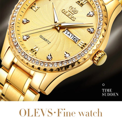 OLEVS 5565 Men Fashion Waterproof Stainless Steel Strap Diamond Quartz Watch(Gold)-garmade.com