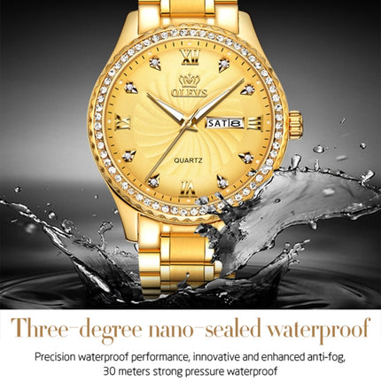 OLEVS 5565 Men Fashion Waterproof Stainless Steel Strap Diamond Quartz Watch(Gold)-garmade.com