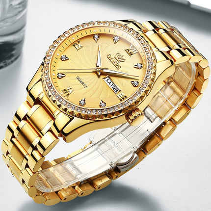 OLEVS 5565 Men Fashion Waterproof Stainless Steel Strap Diamond Quartz Watch(Gold)-garmade.com