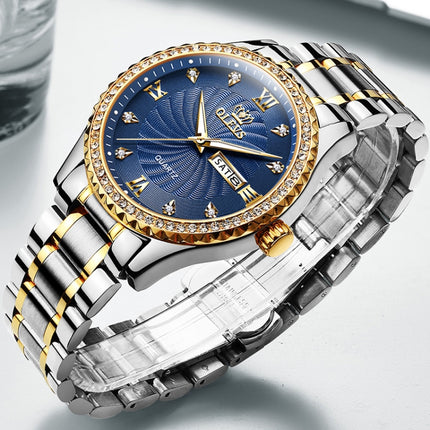 OLEVS 5565 Men Fashion Waterproof Stainless Steel Strap Diamond Quartz Watch(Blue)-garmade.com