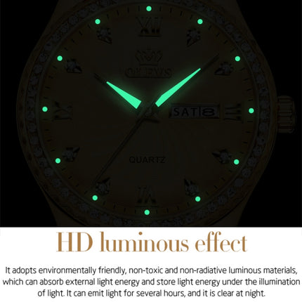 OLEVS 5565 Men Fashion Waterproof Stainless Steel Strap Diamond Quartz Watch(Green)-garmade.com