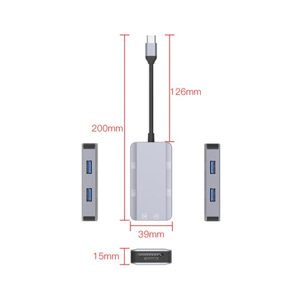 NK-3049 6 in 1 USB-C / Type-C to TF / SD Card Slot + 4 USB Female Adapter(Space Grey)-garmade.com