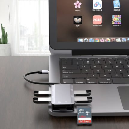 NK-3049 6 in 1 USB-C / Type-C to TF / SD Card Slot + 4 USB Female Adapter(Space Grey)-garmade.com