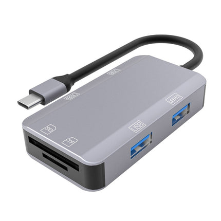 NK-3049H 6 in 1 USB-C / Type-C to TF / SD Card Slot + USB 3.0 + 3 USB 2.0 Female Adapter(Space Grey)-garmade.com