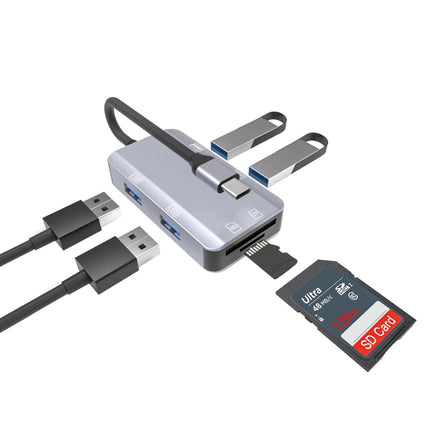 NK-3049H 6 in 1 USB-C / Type-C to TF / SD Card Slot + USB 3.0 + 3 USB 2.0 Female Adapter(Space Grey)-garmade.com