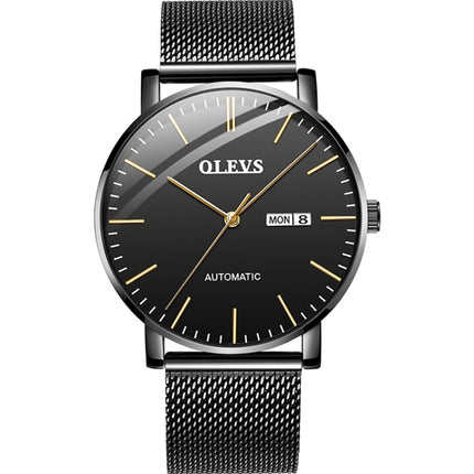 OLEVS 5882 Men Business Ultra-thin Waterproof Automatic Mechanical Watch(Steel Strap Black)-garmade.com