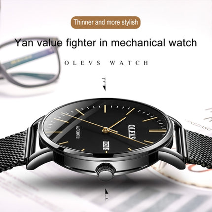 OLEVS 5882 Men Business Ultra-thin Waterproof Automatic Mechanical Watch(Steel Strap Black)-garmade.com